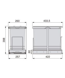 Emuca Pattumiera per differenziata Recycle da cucina, 24 L, fissaggio sul fondo ed estrazione manuale/automaticamente, Tecnoplastica grigio antracite 1 UN