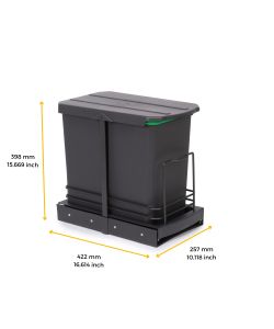 Emuca Pattumiera per differenziata Recycle da cucina, 24 L, fissaggio sul fondo ed estrazione manuale/automaticamente, Tecnoplastica grigio antracite 1 UN