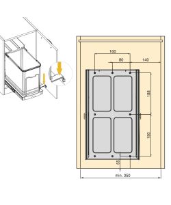 Emuca Pattumiera per differenziata Recycle da cucina, 24 L, fissaggio sul fondo ed estrazione manuale/automaticamente, Tecnoplastica grigio antracite 1 UN