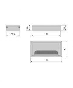 Passacavi da tavolo Emuca Quadrum, rettangolare, 159x80 mm, da incasso, Alluminio, Verniciato nero 1 UN