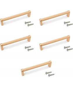 Set 5 maniglie mobili alluminio oro L141mm, interasse 128mm