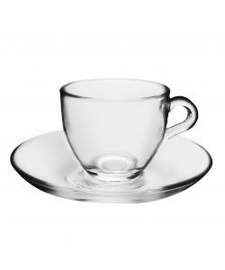 Pasabahce Set 6 Tazzine Caffè Vetro Trasparente 90ml con Piattini