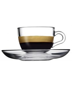 Pasabahce Set 6 Tazzine Caffè Vetro Trasparente 90ml con Piattini