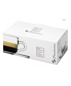 Pasabahce Set 6 Tazzine Caffè Vetro Trasparente 90ml con Piattini