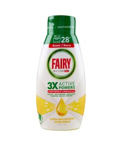 Fairy Gel Lavastoviglie Platinum Extra Brillantezza, Detersivo Piatti Limone 28 Lavaggi 504ml