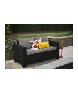 CALIFORNIA SOFA 2 SEATER con cuscini seduta/schienale - 141x68x71,5h - Round Wicker 6 mm - Grafite Keter