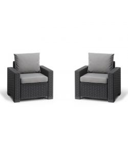 CALIFORNIA SET 2 POLTRONE con cuscini seduta/schienale - (2x) 83x68x71,5h - Round Wicker 6 mm - Grafite Keter