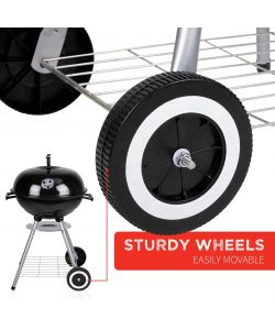 BBQ Barbecue Nero Tondo 2 Ruote con Coperchio e Griglia - 50x49x73 cm