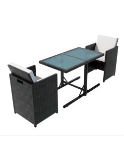 Set da Bistrot 3 pz con Cuscini in Polyrattan Nero