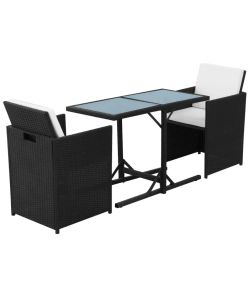 Set da Bistrot 3 pz con Cuscini in Polyrattan Nero