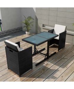 Set da Bistrot 3 pz con Cuscini in Polyrattan Nero