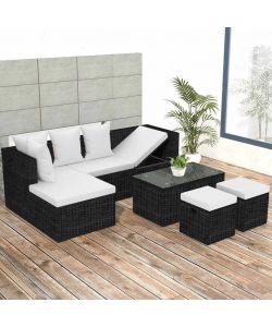 Set Divani da Giardino 4 pz con Cuscini in Polyrattan Nero 42586