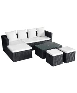 Set Divani da Giardino 4 pz con Cuscini in Polyrattan Nero 42586