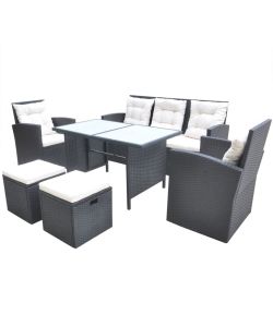 Set da Pranzo da Giardino 6 pz con Cuscini in Polyrattan Nero