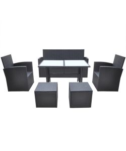 Set da Pranzo da Giardino 6 pz con Cuscini in Polyrattan Nero