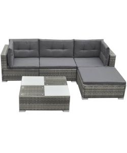 Set Divani da Giardino 5 pz con Cuscini in Polyrattan Grigio 42735