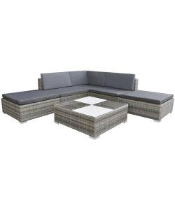 Set Divani da Giardino 6 pz con Cuscini in Polyrattan Grigio 42737