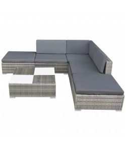 Set Divani da Giardino 6 pz con Cuscini in Polyrattan Grigio 42737