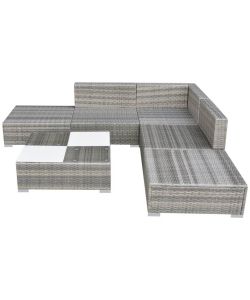 Set Divani da Giardino 6 pz con Cuscini in Polyrattan Grigio 42737