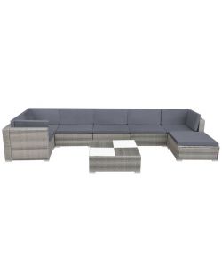 Set Divani da Giardino 8 pz con Cuscini in Polyrattan Grigio