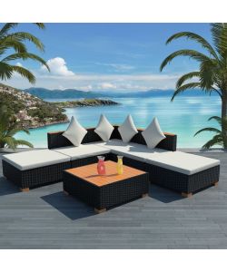 Set Divani da Giardino 6 pz con Cuscini in Polyrattan Nero 42755