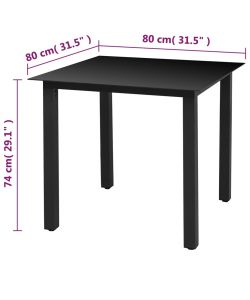 Tavolo da Giardino Nero 80x80x74 cm in Alluminio e Vetro