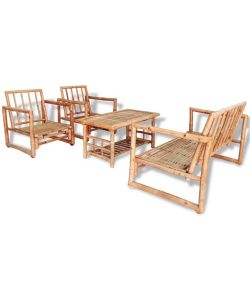 vidaXL Set Divani da Giardino in Bambù con Cuscini - Marrone
