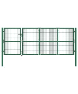 Cancello di Recinzione con Paletti 350x120 cm in Acciaio Verde