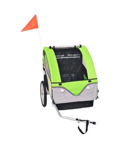 Rimorchio da Bici per Bambini Grigio e Verde 30 kg