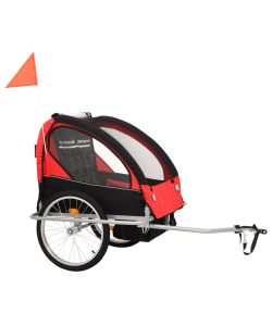 Rimorchio da Bici per Bambini e Passeggino 2 in 1 Nero e Rosso