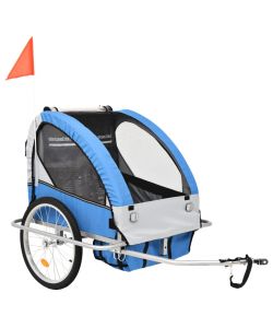 Rimorchio da Bici per Bambini e Passeggino 2 in 1 Blu e Grigio