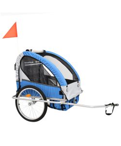 Rimorchio da Bici per Bambini e Passeggino 2 in 1 Blu e Grigio