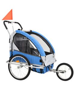 Rimorchio da Bici per Bambini e Passeggino 2 in 1 Blu e Grigio