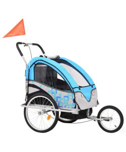 Rimorchio da Bici per Bambini e Passeggino 2 in 1 Blu e Grigio