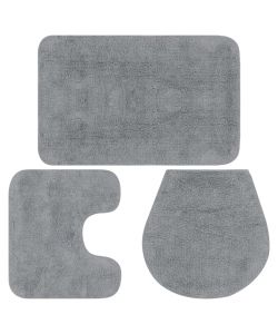 Set Tappetini per Bagno 3 pz in Tessuto Grigio