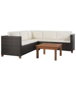 Set Divani da Giardino 4 pz con Cuscini in Polyrattan Marrone 44108