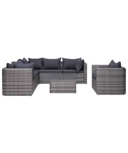 Set Divani da Giardino 7 pz con Cuscini in Polyrattan Grigio 44158