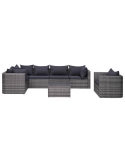 Set Divani da Giardino 7 pz con Cuscini in Polyrattan Grigio 44158