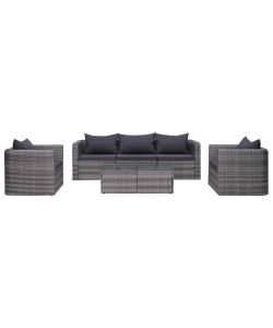 Set Divani da Giardino 6 pz con Cuscini in Polyrattan Grigio 44159