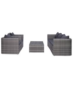 Set Divani da Giardino 6 pz con Cuscini in Polyrattan Grigio 44159