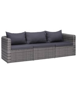 Set Divani da Giardino 3 pz con Cuscini Grigio in Polyrattan