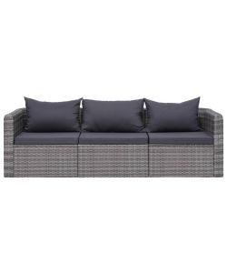 Set Divani da Giardino 3 pz con Cuscini Grigio in Polyrattan