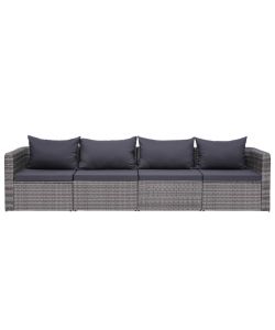 Set Divani da Giardino 4 pz con Cuscini Grigio in Polyrattan