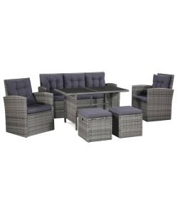 Set Divani da Giardino 6 pz con Cuscini in Polyrattan Grigio 43960