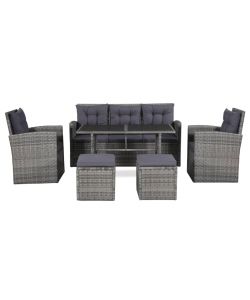 Set Divani da Giardino 6 pz con Cuscini in Polyrattan Grigio 43960