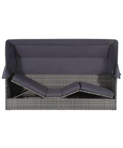 Lettino da Giardino con Tettuccio Grigio 205x62 cm Polyrattan