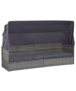 Lettino da Giardino con Tettuccio Grigio 205x62 cm Polyrattan