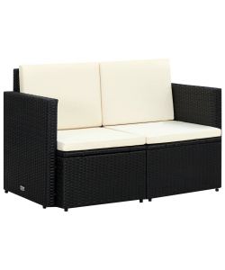 Divano da Giardino a 2 Posti con Cuscini in Polyrattan Nero 44179