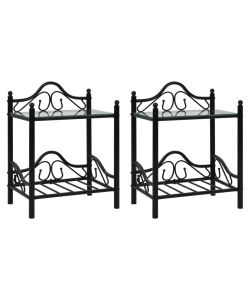 Comodini Set 2pz in Acciaio e Vetro Temperato 45x30,5x60cm Nero