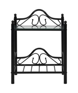 Comodini Set 2pz in Acciaio e Vetro Temperato 45x30,5x60cm Nero